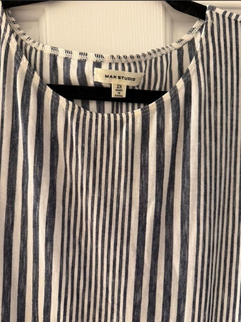 Max Studio Blue & White Striped Knot-Hem Blouse - Picture 2 of 3